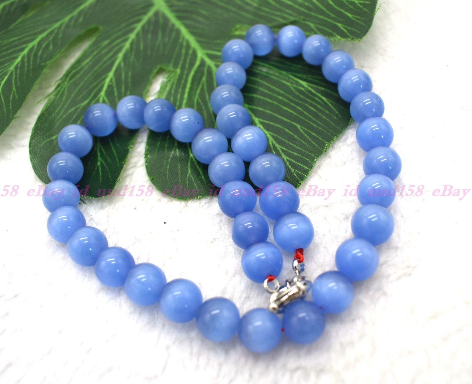 Beauty 8MM Mexican Blue Opal Gemstone Round Beads Necklace 18” AAA