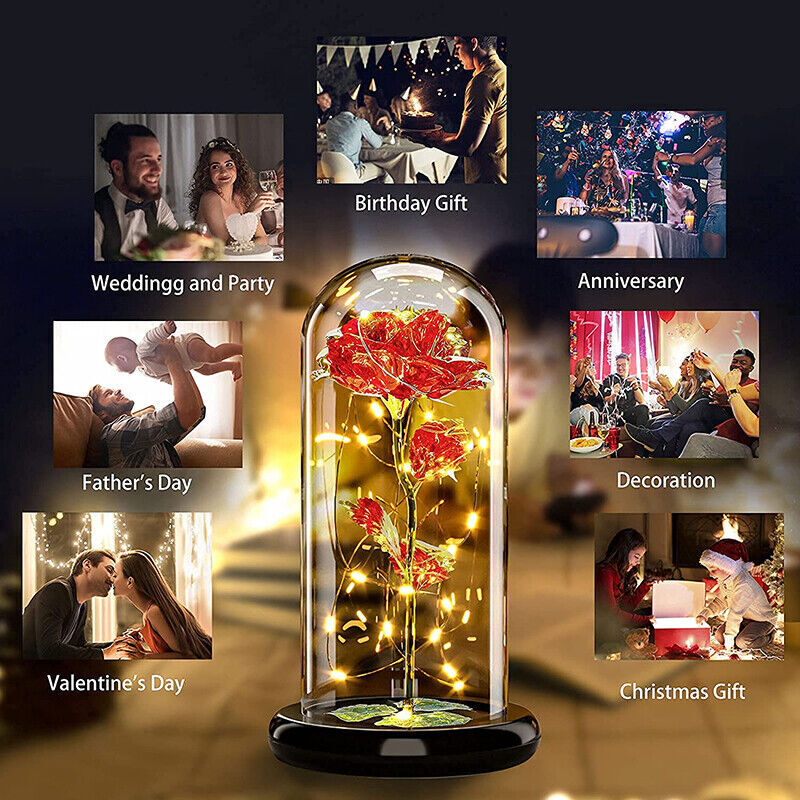 Rose LED Light Glass Gifts for Wife Women Her Christmas Girlfriend Birthday Gift