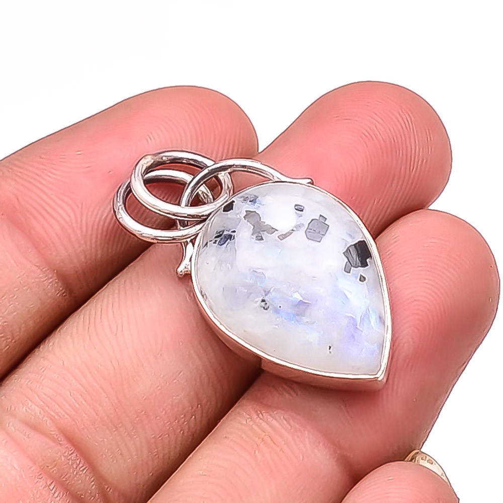 Rainbow Moonstone Designer Handmade 925 Sterling Silver Pendant 1.37″ Sku13