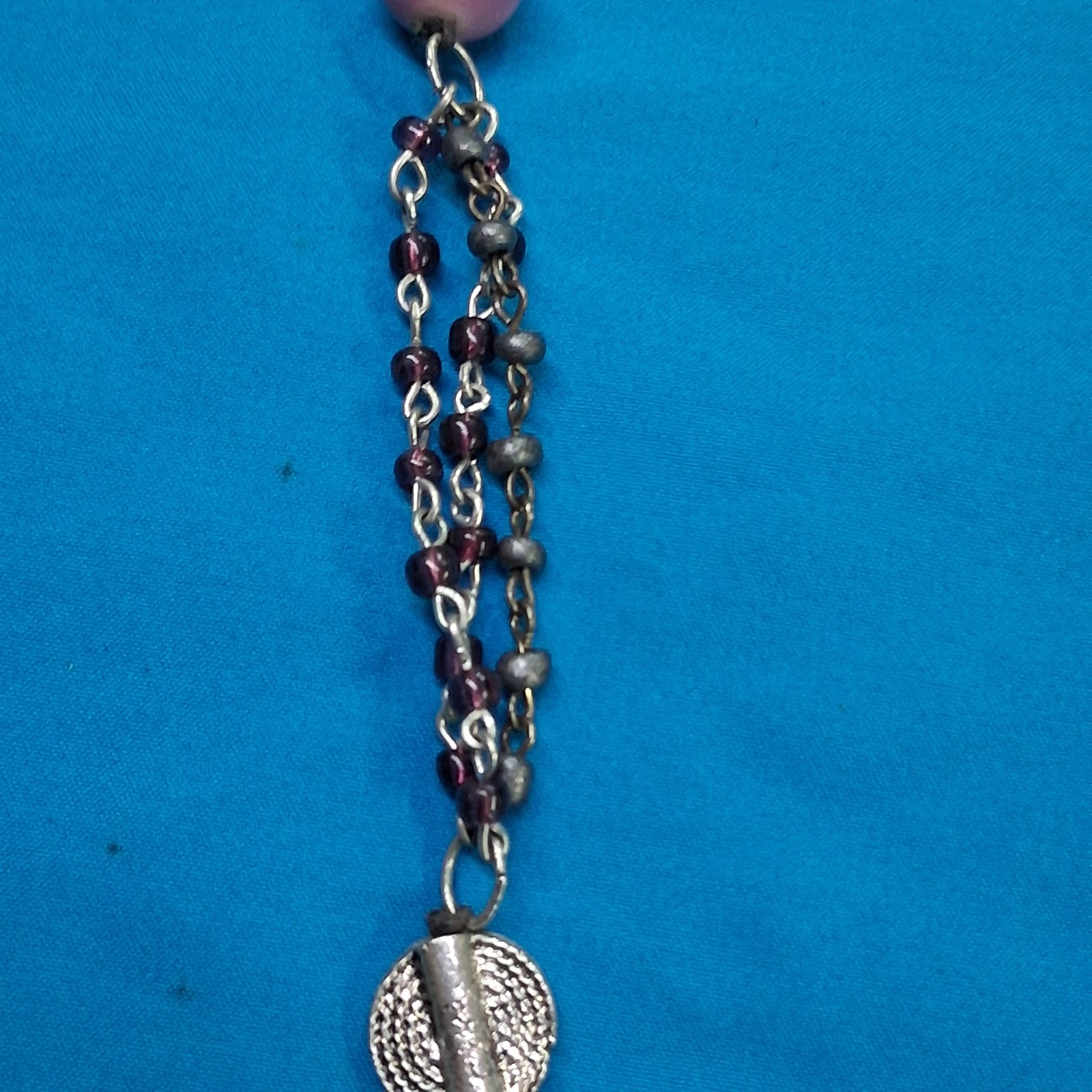 Vintage Glass & Stone Bead Silver Tone Lobster Clasp Necklace