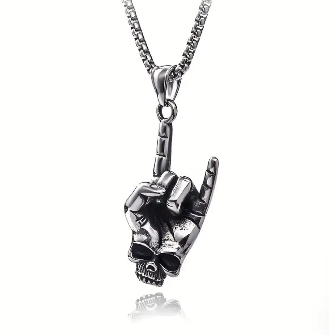 Men’s Gothic Punk Stainless Steel Necklace with Skull Pendant, 60cm Long