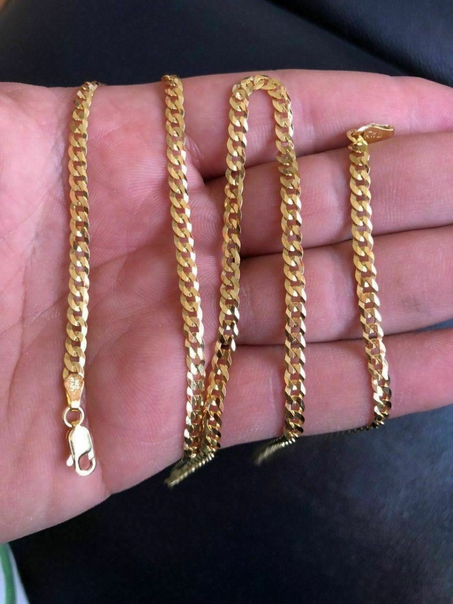 16″-30″ Pure Solid Copper Cuban Chain Necklace 14K Flat Miami Curb Link Rider4mm