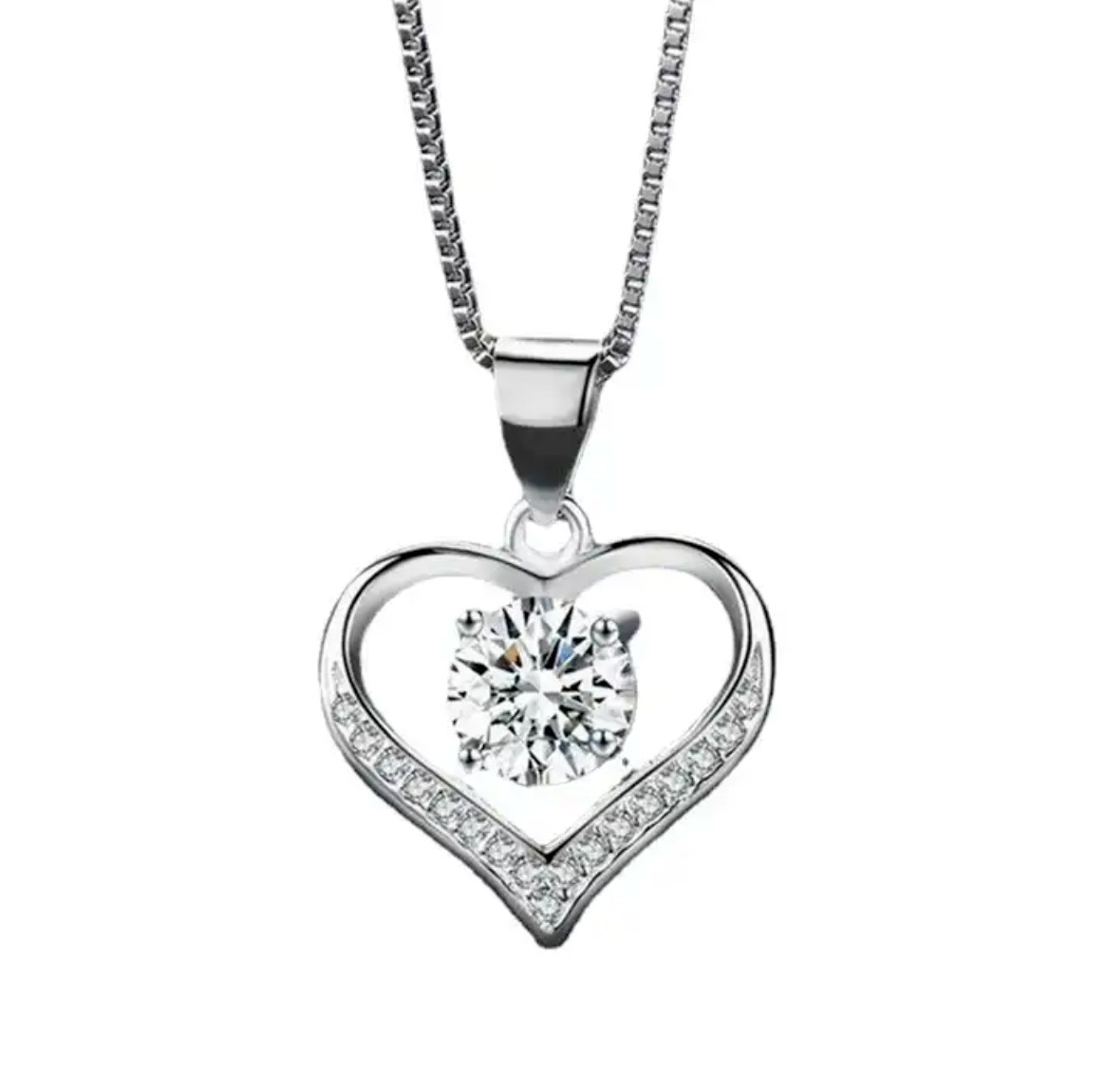 Sterling Silver Plated Love Heart Pendant Necklace FREE SHIPPING OVER 10$
