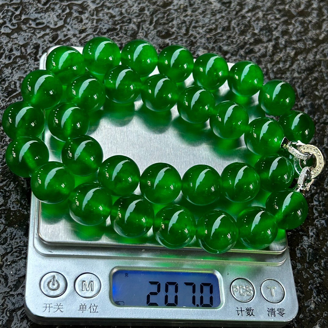 17mm Real Natural Perfect Ice Green Myanmar Beads Jade jadeite Necklaces