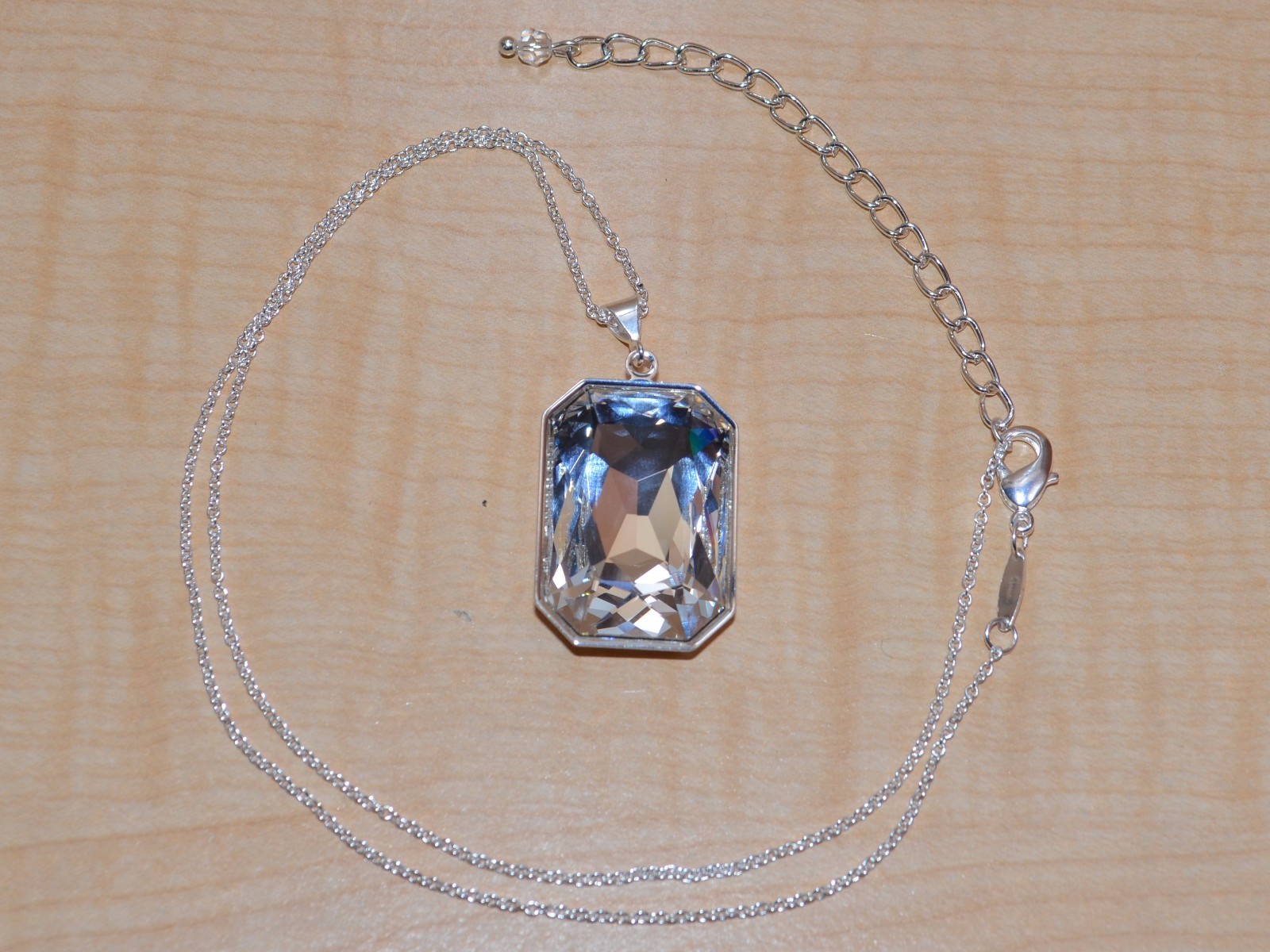 Emerald-Cut Rectangle Crystal Pendant made with Swarovski Clear & Silver Plated