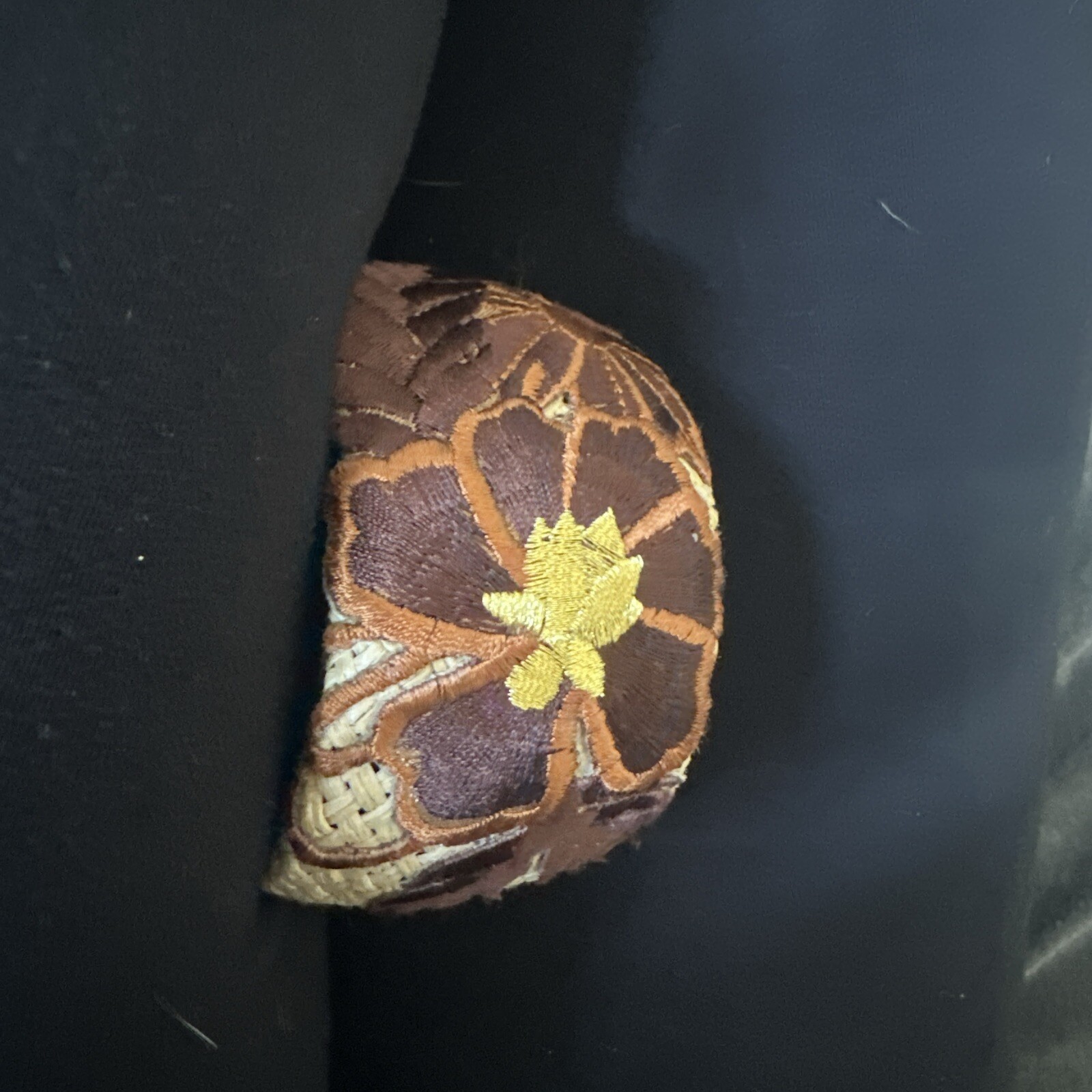 Tan Brown Floral Embroidered Cuff Bracelet -Boho Hippie Peace Love Flowers