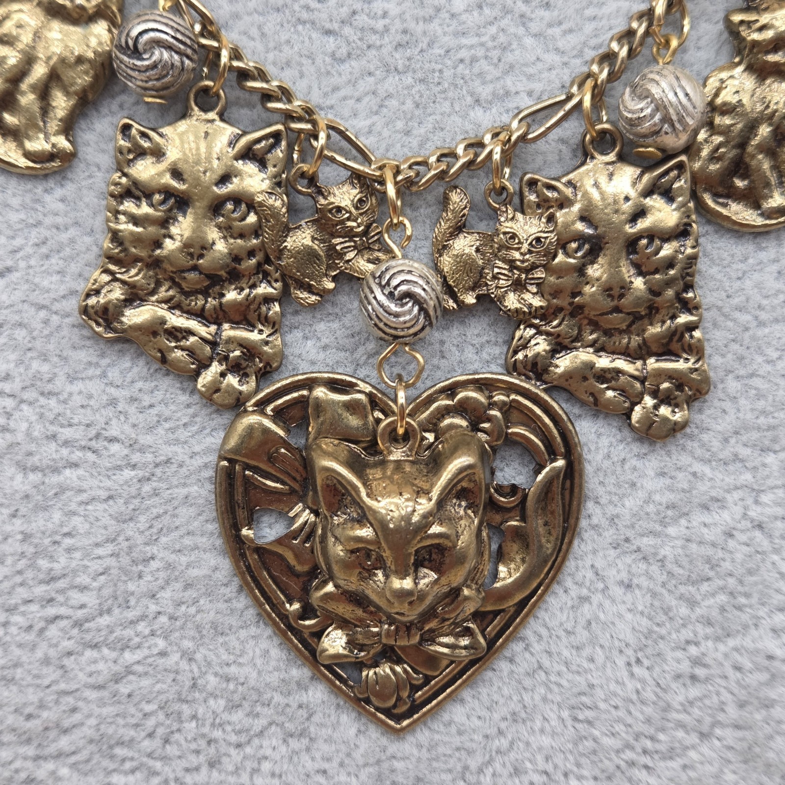 Cats Charms Pendant Style Heart Ribbon Flower Chain Necklace