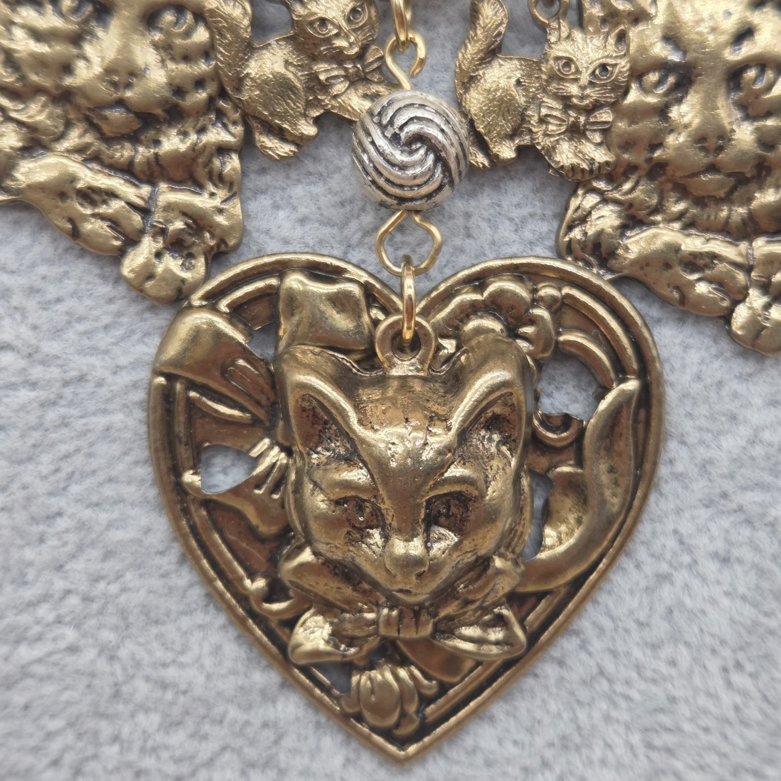 Cats Charms Pendant Style Heart Ribbon Flower Chain Necklace