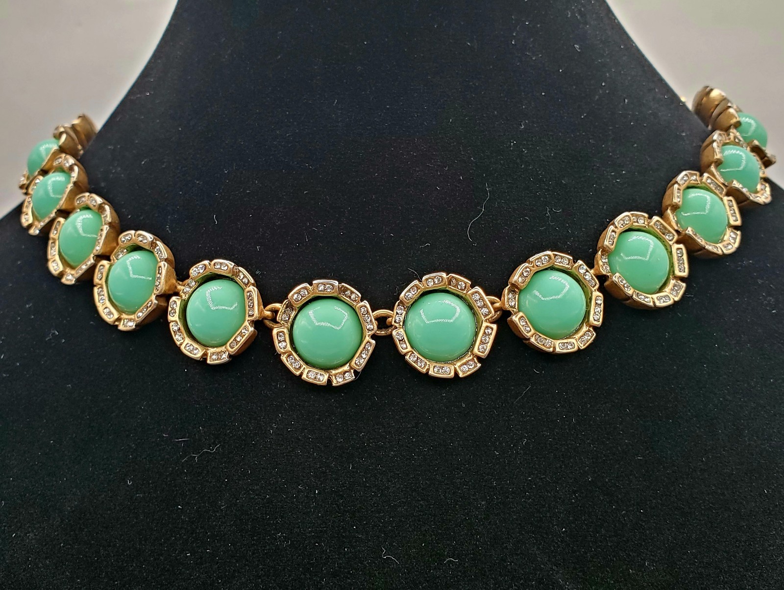 J Crew Statement Necklace Robin Egg Blue Turquoise Cabochons Crystals Signed