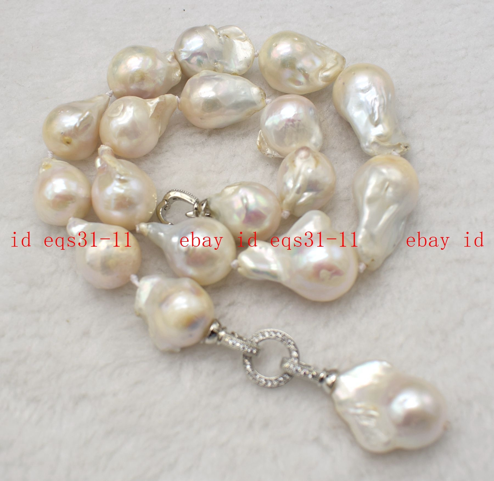 Natural 15x20mm White Freshwater Cultured Baroque Pearl Pendant Necklace 16-28″