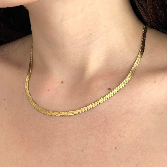 Waterproof Gold Chain Necklace Classic Herringbone Necklace Everyday Jewelry