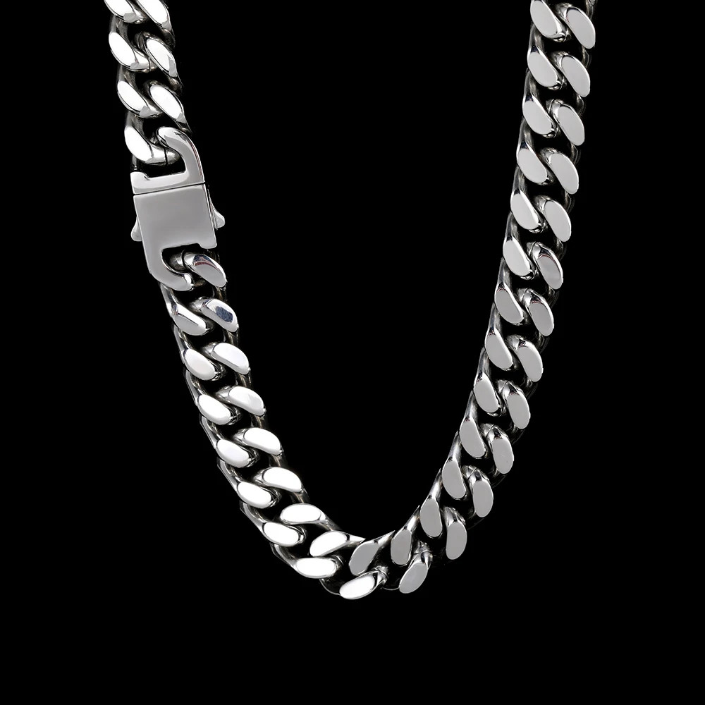 Cuban Link Chain Necklace Stainless Steel Flat Curb Wide Heavy Link Jewelry