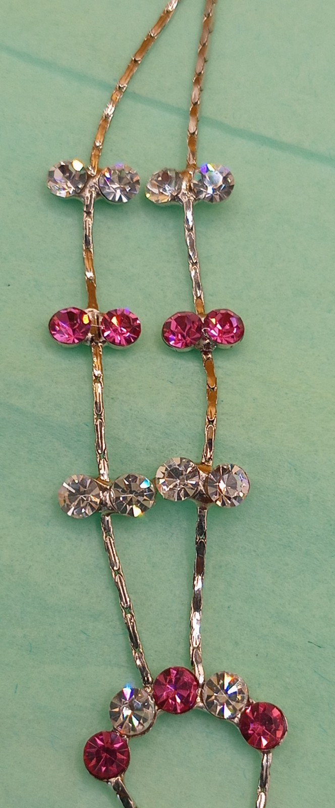 SPlated Ydrop Necklace WPink&White/ColorLess Rhinestones Flower Shape Drop