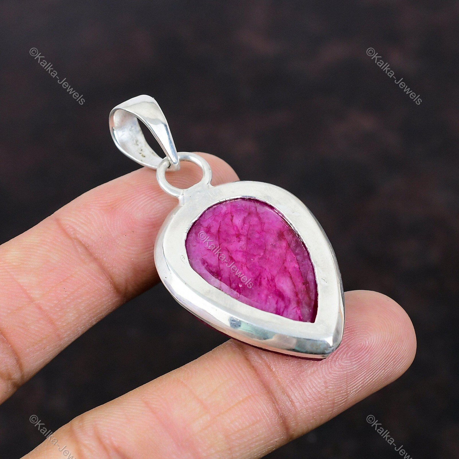 Natural Kashmir Rubi Gemstone Pendant 925 Sterling Silver Jewelry For Women