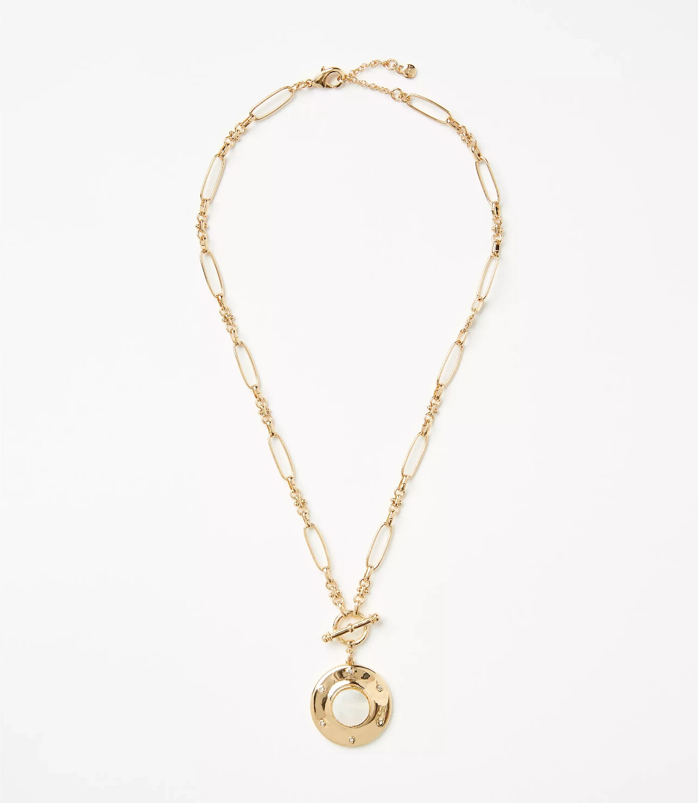 Loft Mother Of Pearl Circle Toggle Pendant Necklace One Size NEW – NWT