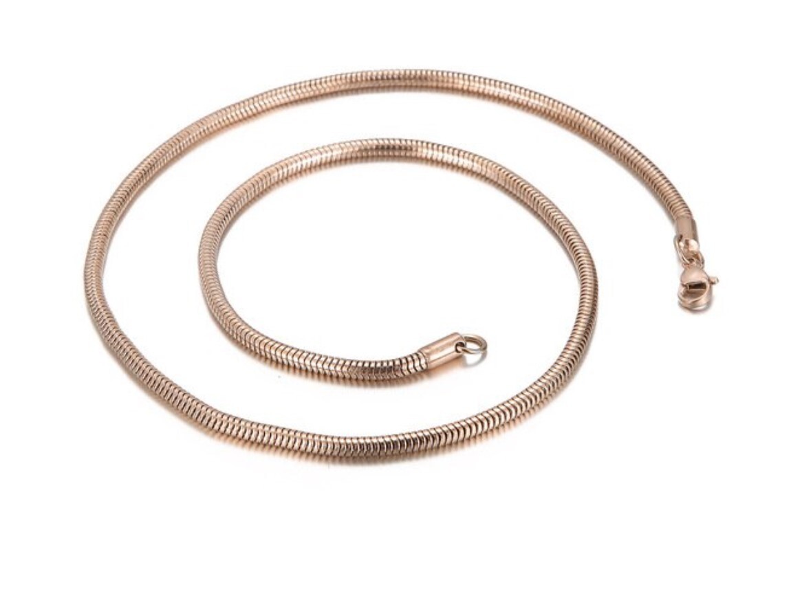 RoseGold Stainless Steel 50 cm (19.69 in) Round 3mm Snake Chain
