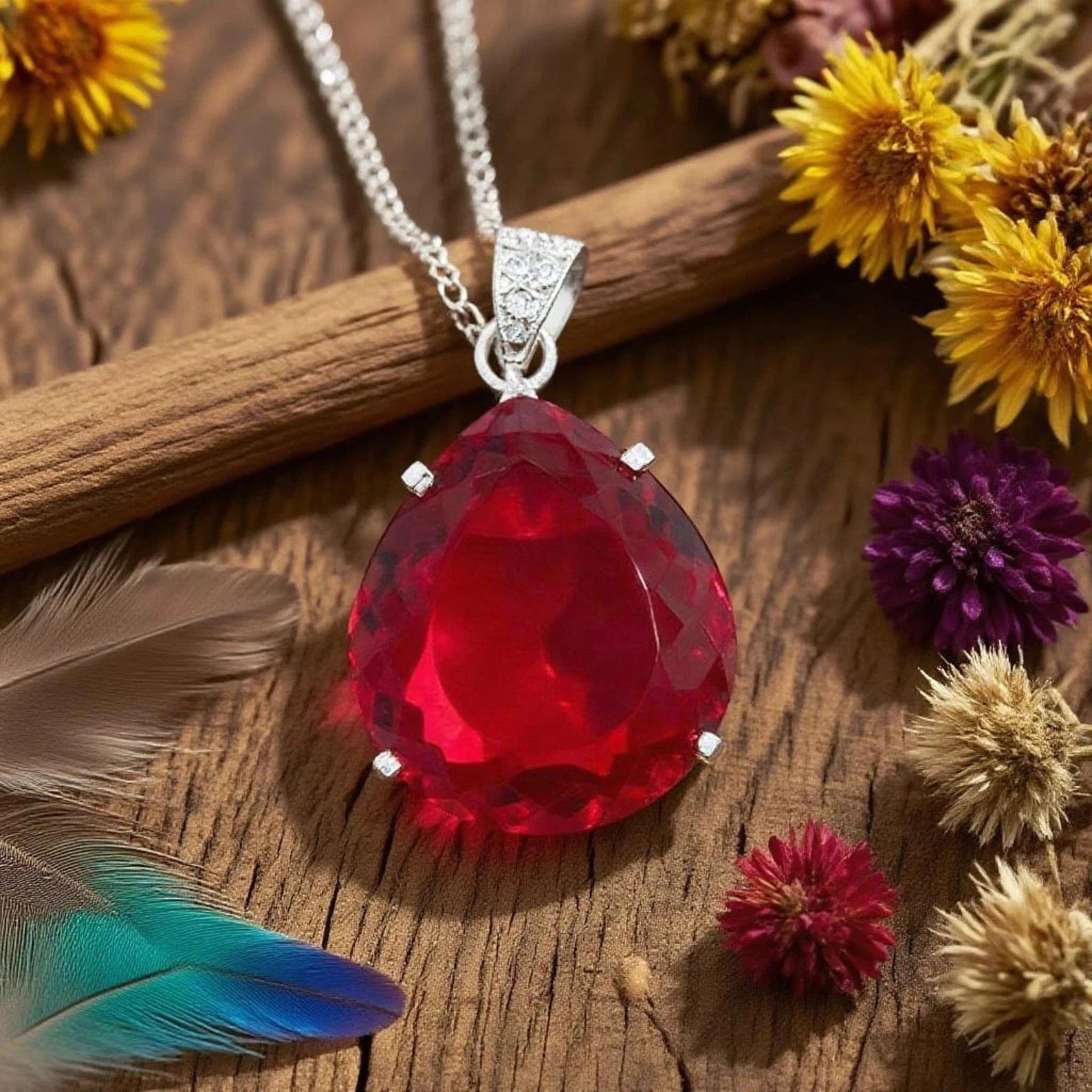 Certified 37.25 Ct Natural Red Red Ruby 925 Solid Silver Pendant Loose Gemstone