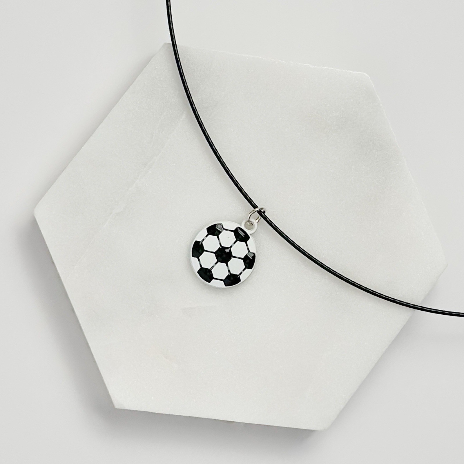 Soccer Ball Necklace on Black Screw-Closure Choker, For Kids Or Adults
