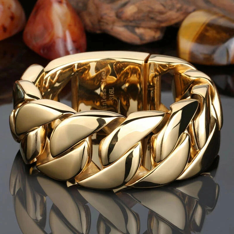24/32mm Stainless Steel Heavy Gold/Silver Cuban Link Men Women Necklace Bracelet