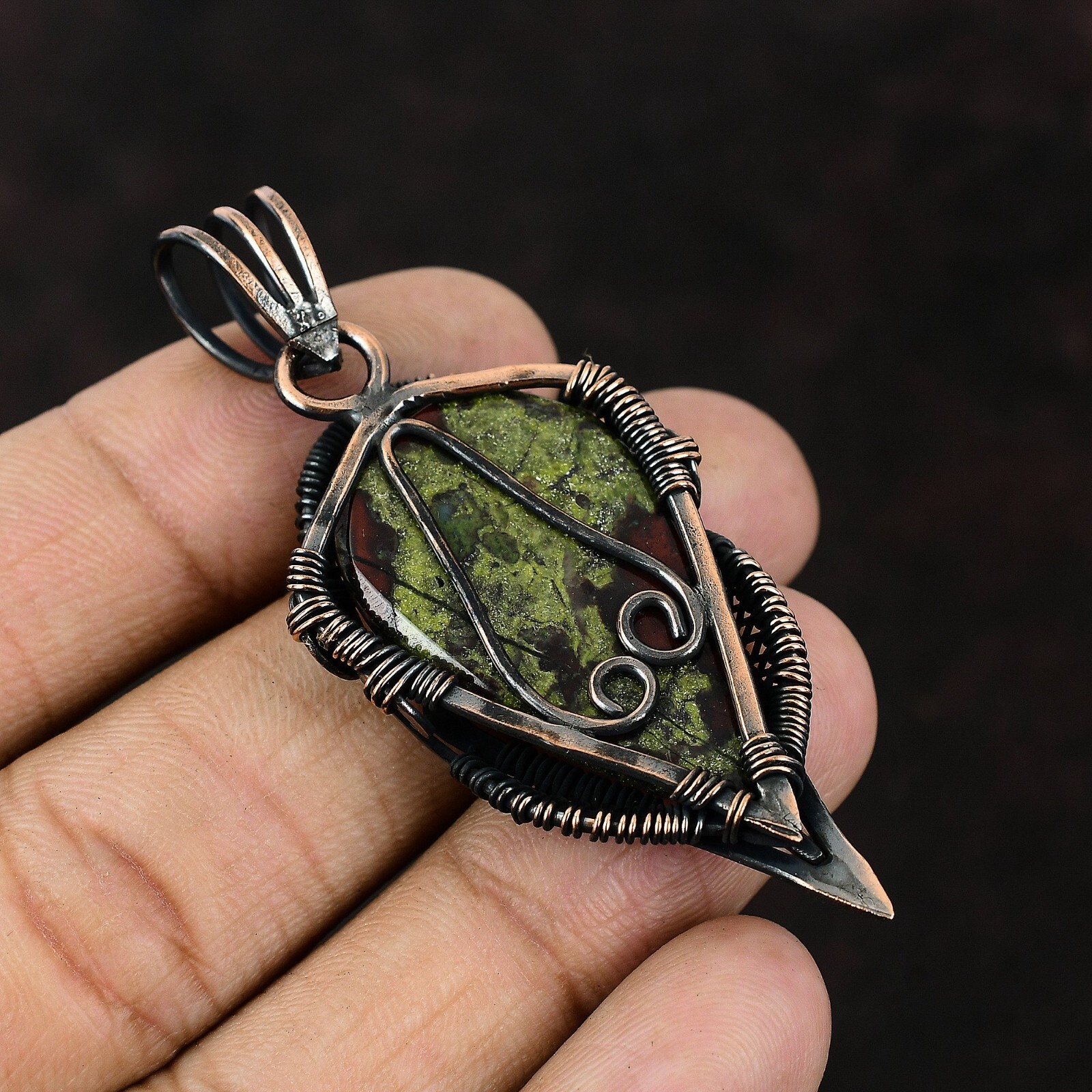 Dragon Bloodstone Jewelry Copper Gift For Mum Wire Wrapped Pendant 2.56″