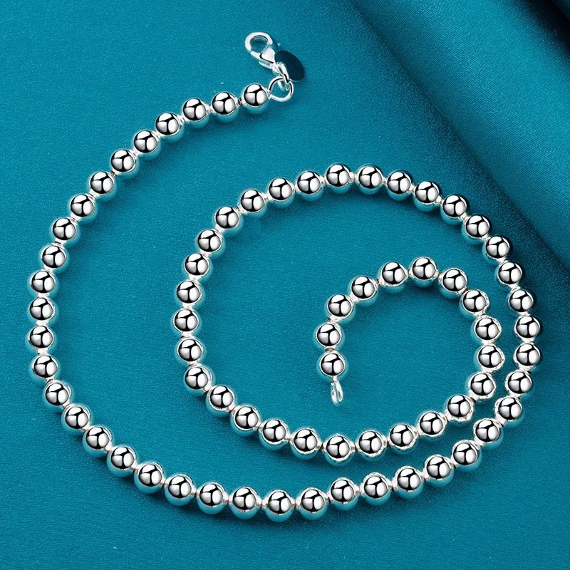 Elegant 925 Sterling Silver 4mm Hollow Ball Beaded Chain Necklace For Man Women