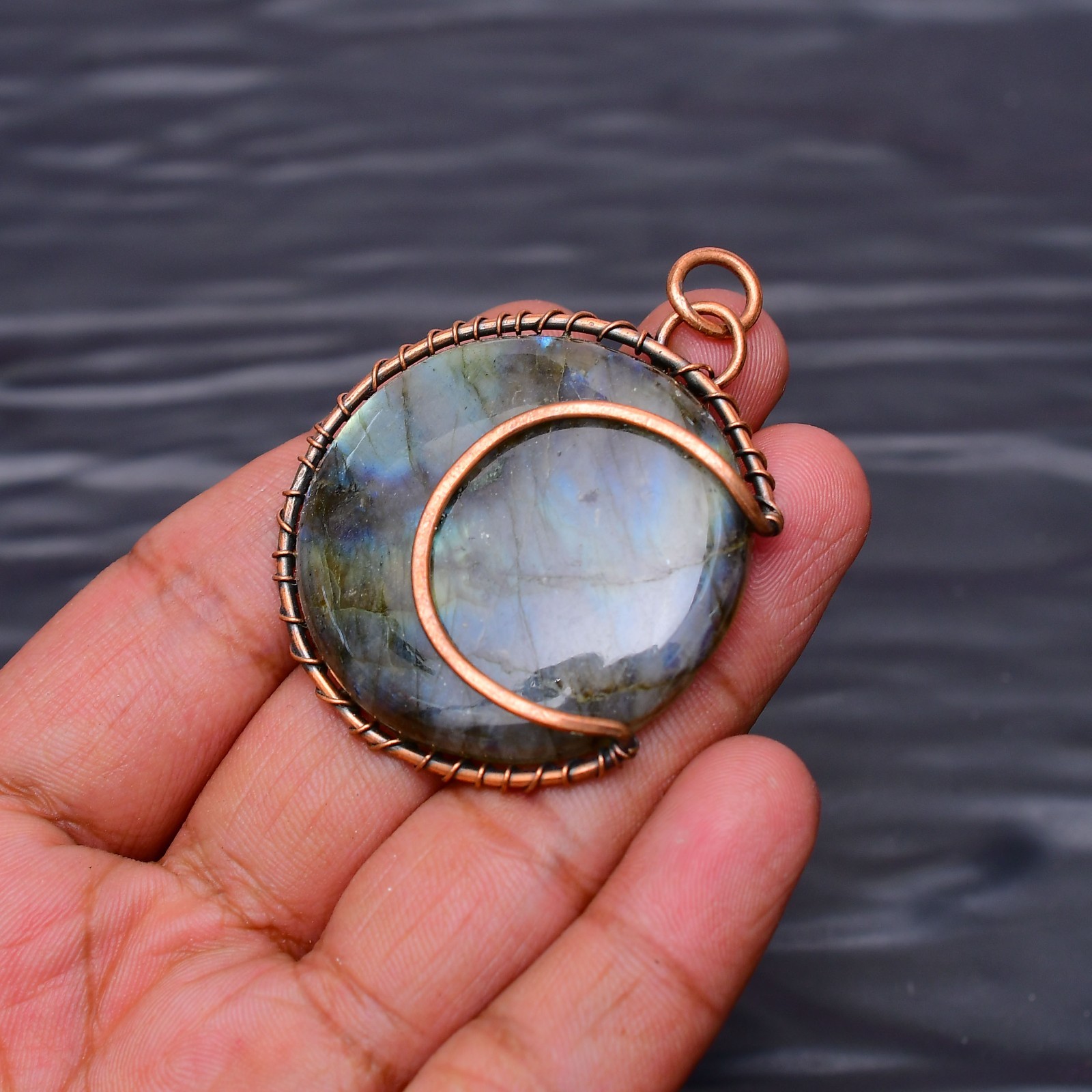 Labradorite Gemstone Copper Wire Wrapped Handmade Jewelry Pendant 1.96″