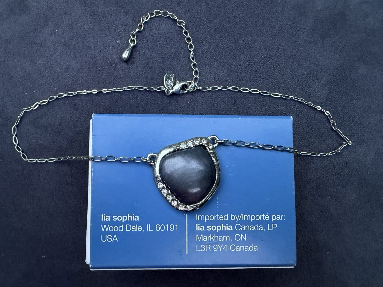 Lia Sophia Silver Tone Black/Grey Stone Asymmetrical Pendant Necklace, Accented