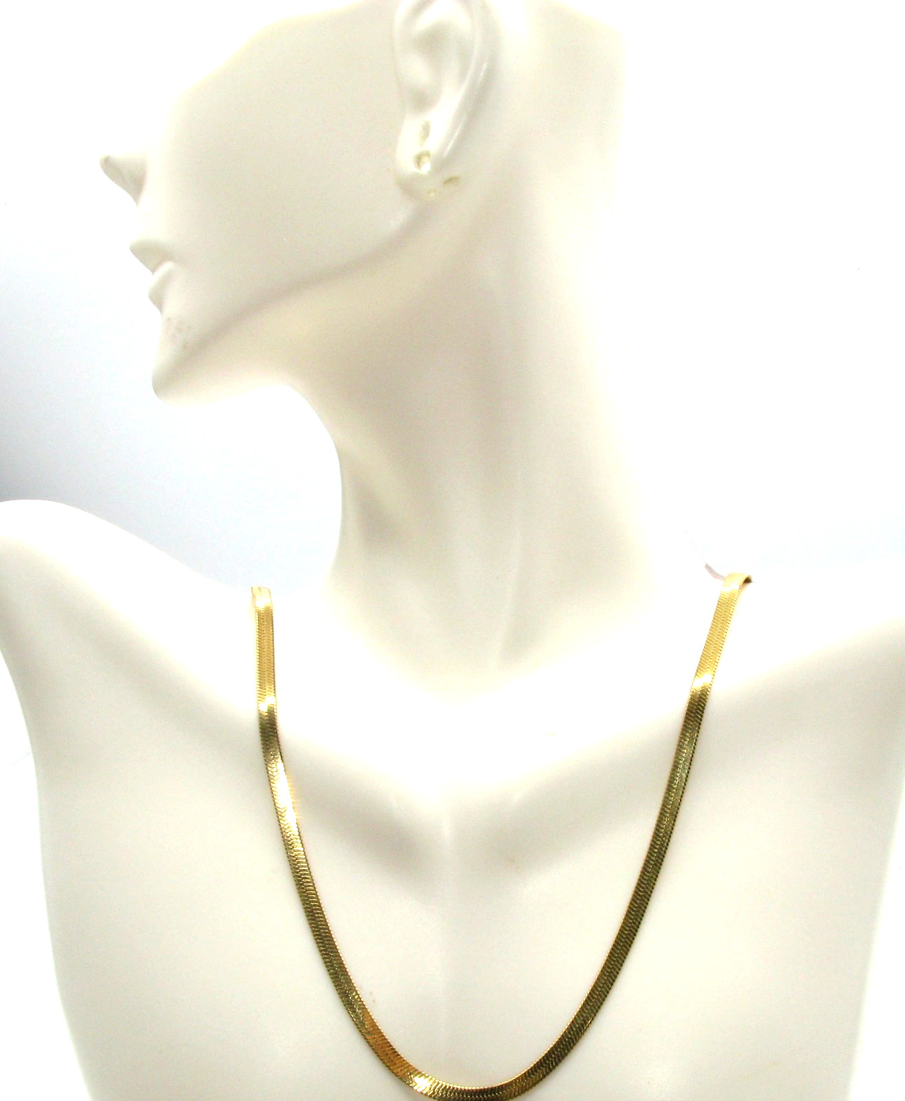 Elegant Gold Tone Herringbone Necklace 23 Inch Flat Chain Lobster Clasp Gift