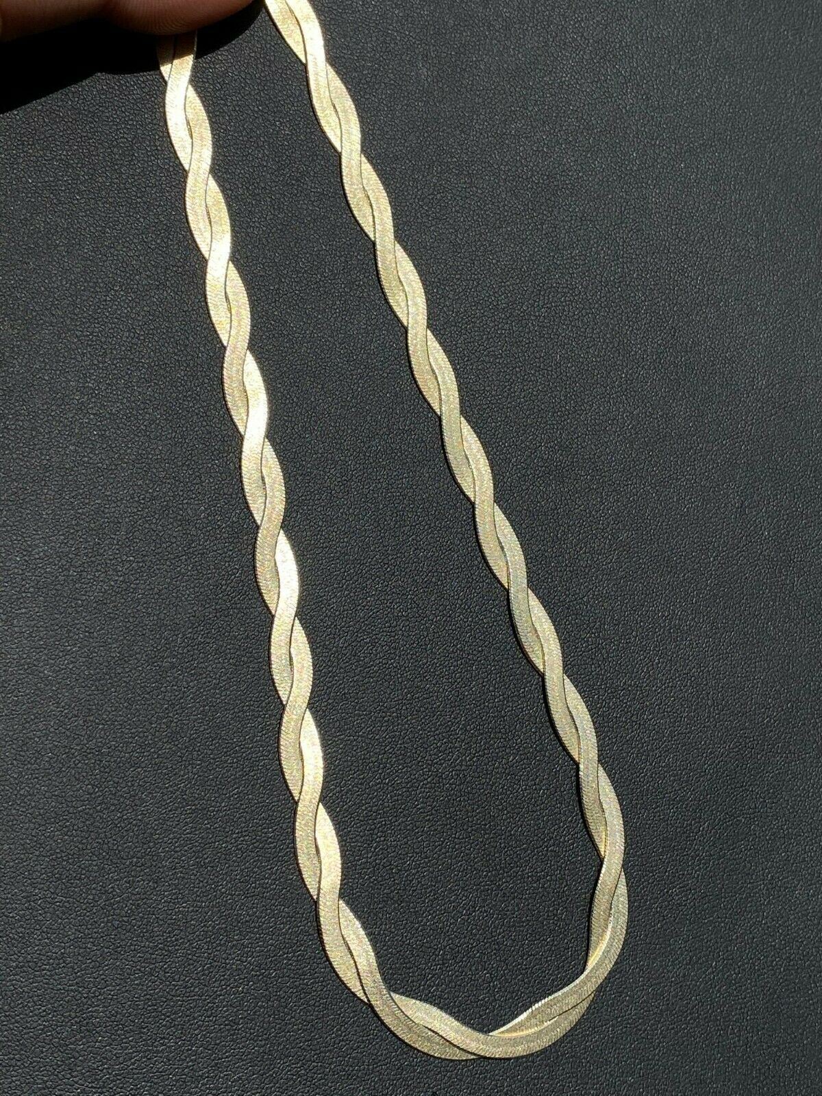 14k Gold Plated Solid 925 Silver Twisted Braided Herringbone Necklace 16-20″