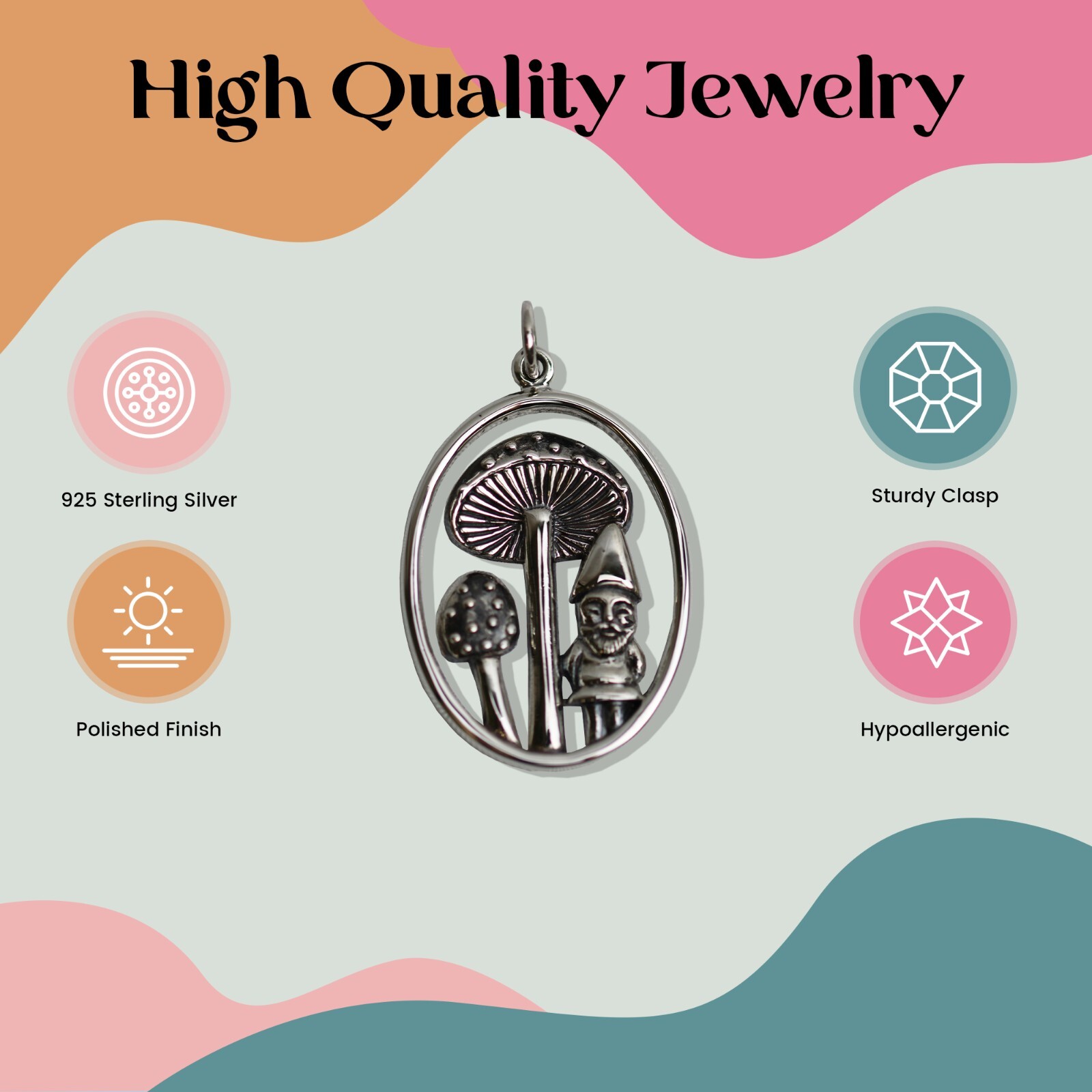 FashionJunkie4Life Mushroom and Gnome Pendant with 18″ Chain
