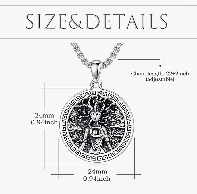 Mystical Beauty Cursed Medusa Necklace 3D Solid Sterling Silver Pendant 925