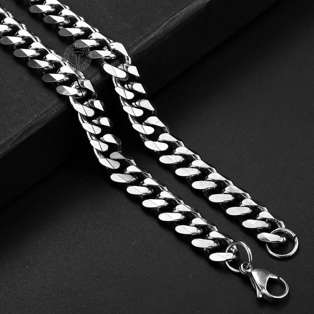 16-30″ Stainless Steel Silver Chain Cuban Curb Womens Mens Necklace 3/5/7/9/11mm