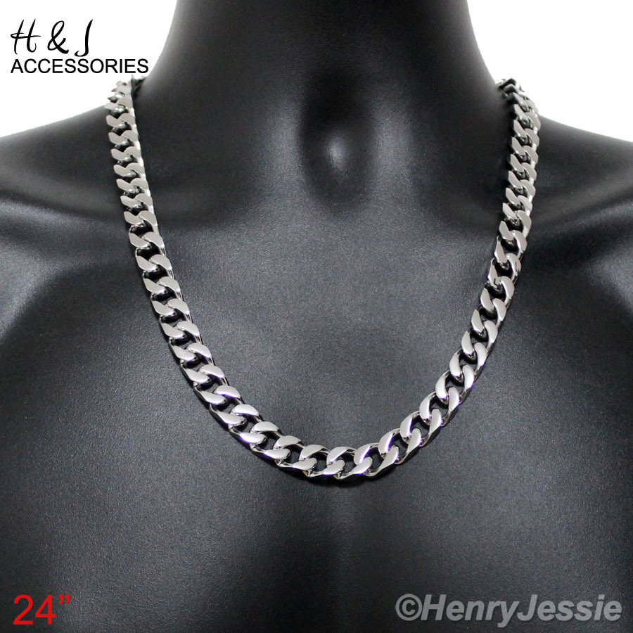 18-40″MEN 316L Stainless Steel WIDE 11mm Silver Cuban Curb Link Chain Necklace