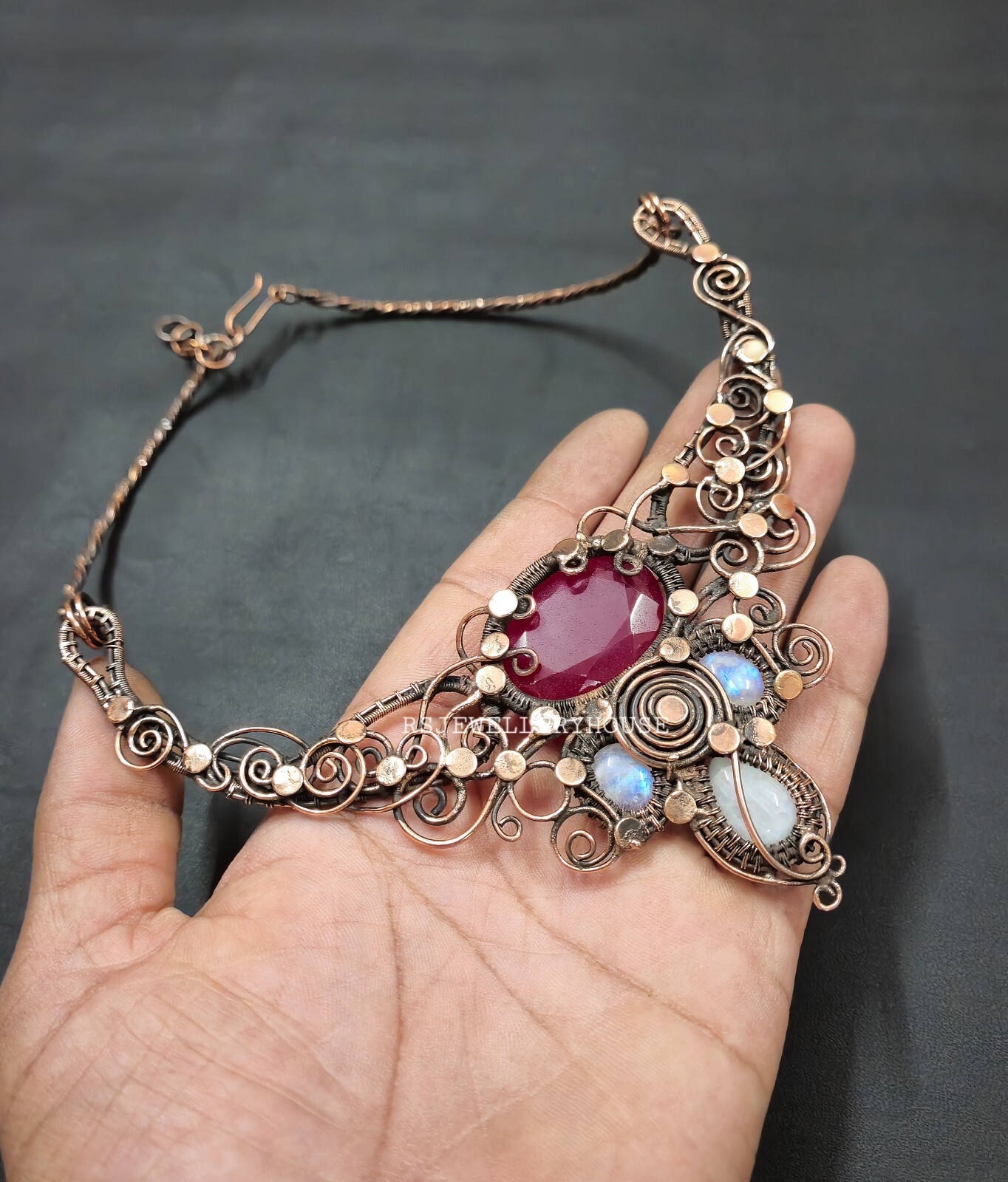 Faceted Kashmir Ruby Necklace Wire Wrapped Necklace Unique Style Wire Jewelry