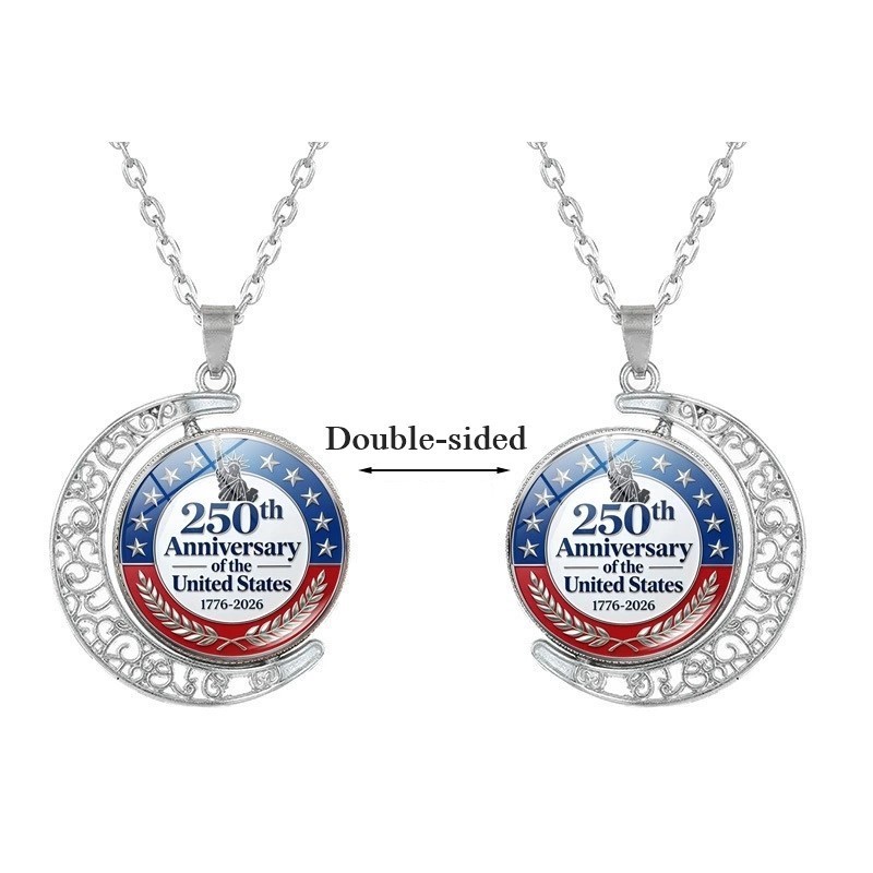 American 250th Anniversary Double-Sided Rotating Moon Alloy Necklace