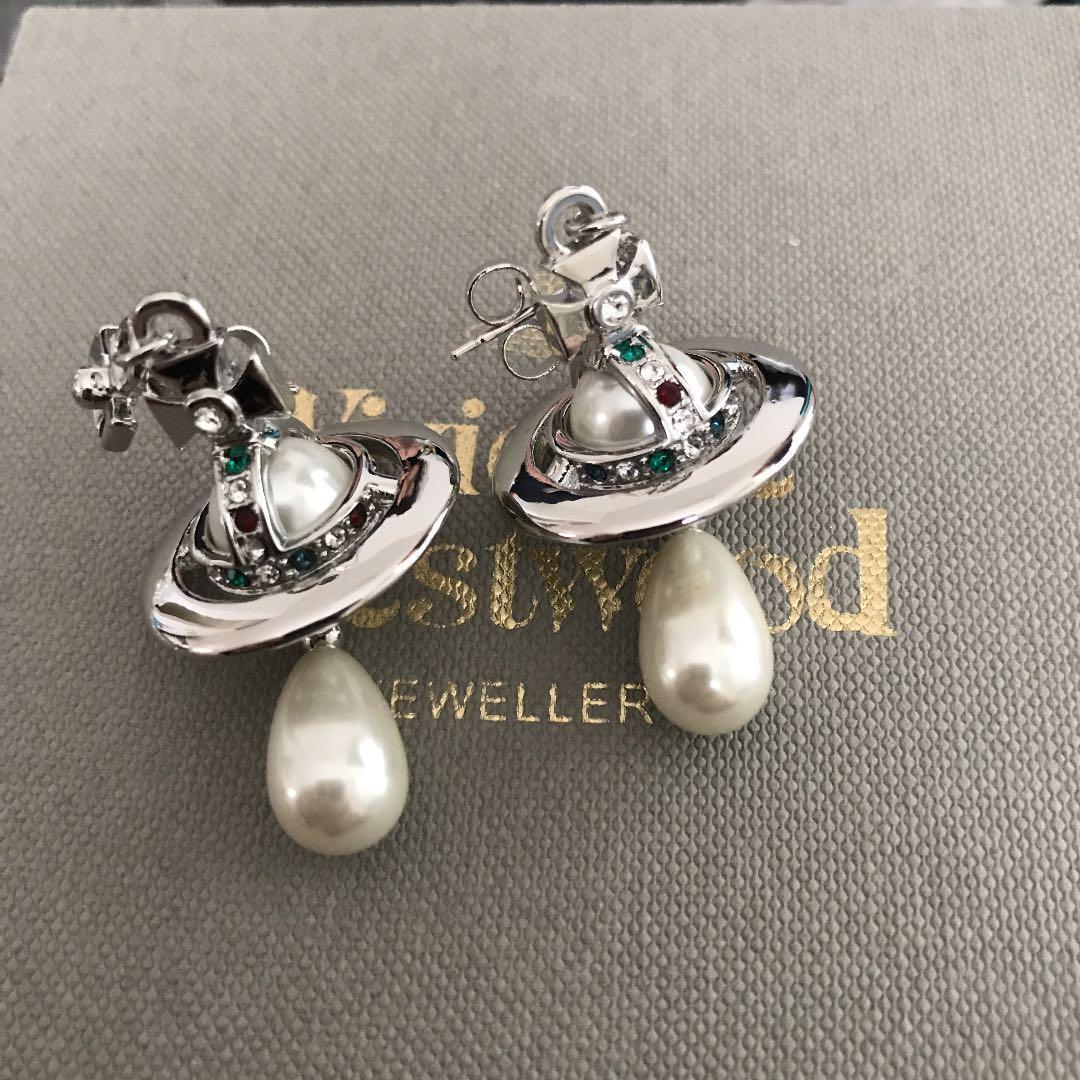 Vivienne Westwood Earrings Pearl Drop Orb Silver No BOX [EJ0112