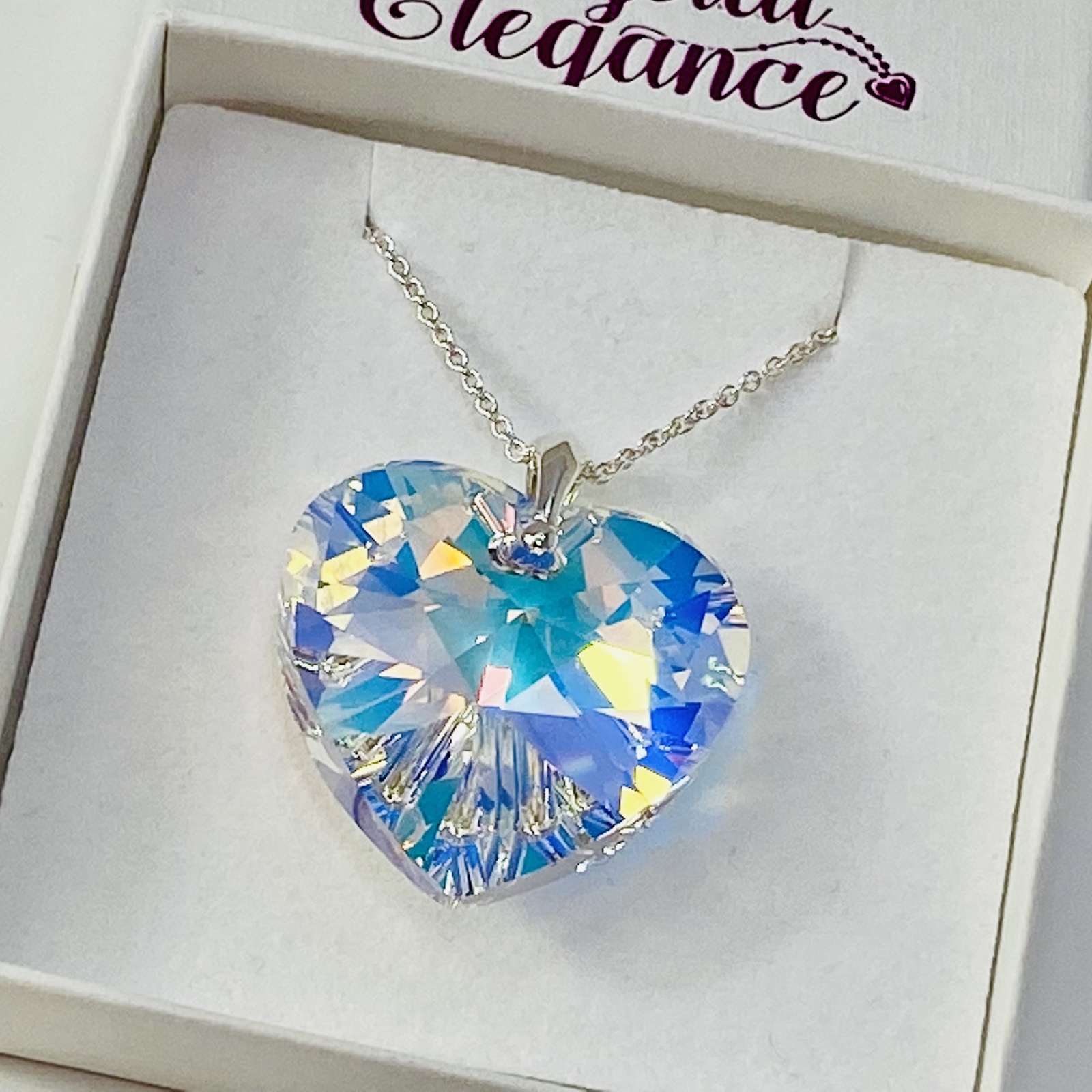 925 Silver Large 28mm AB Heart Necklace Pendant Made With Austrian Crystals