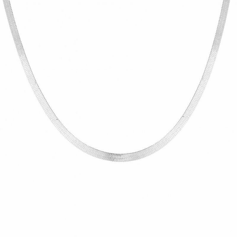 Women Stainless Steel Necklace 3mm Herringbone Clavicle Flat Chain 16-18″ PE46