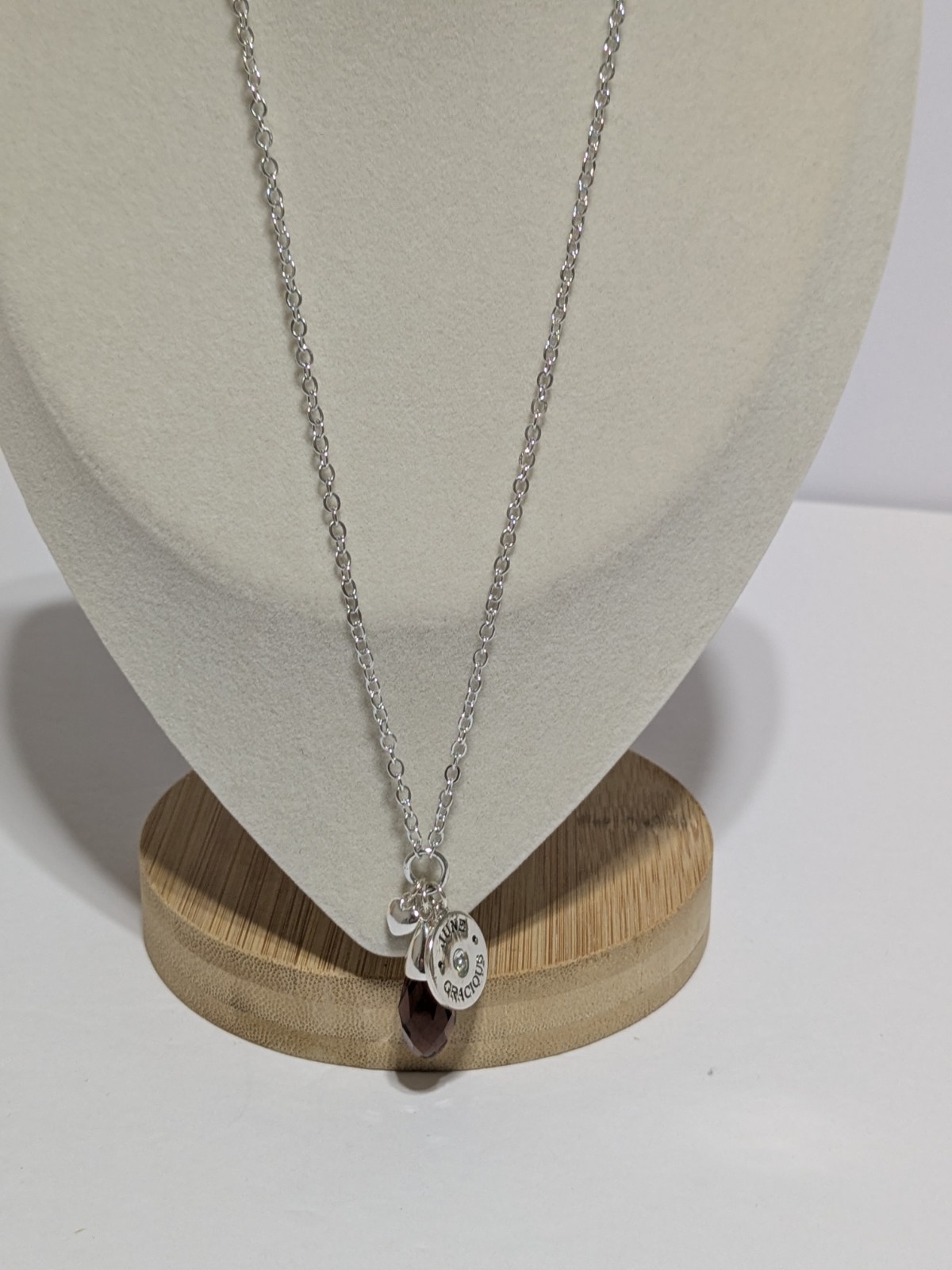 Silver Tone June Birthstone Charm/Pendant Necklace With Faux Alexandrite 18″
