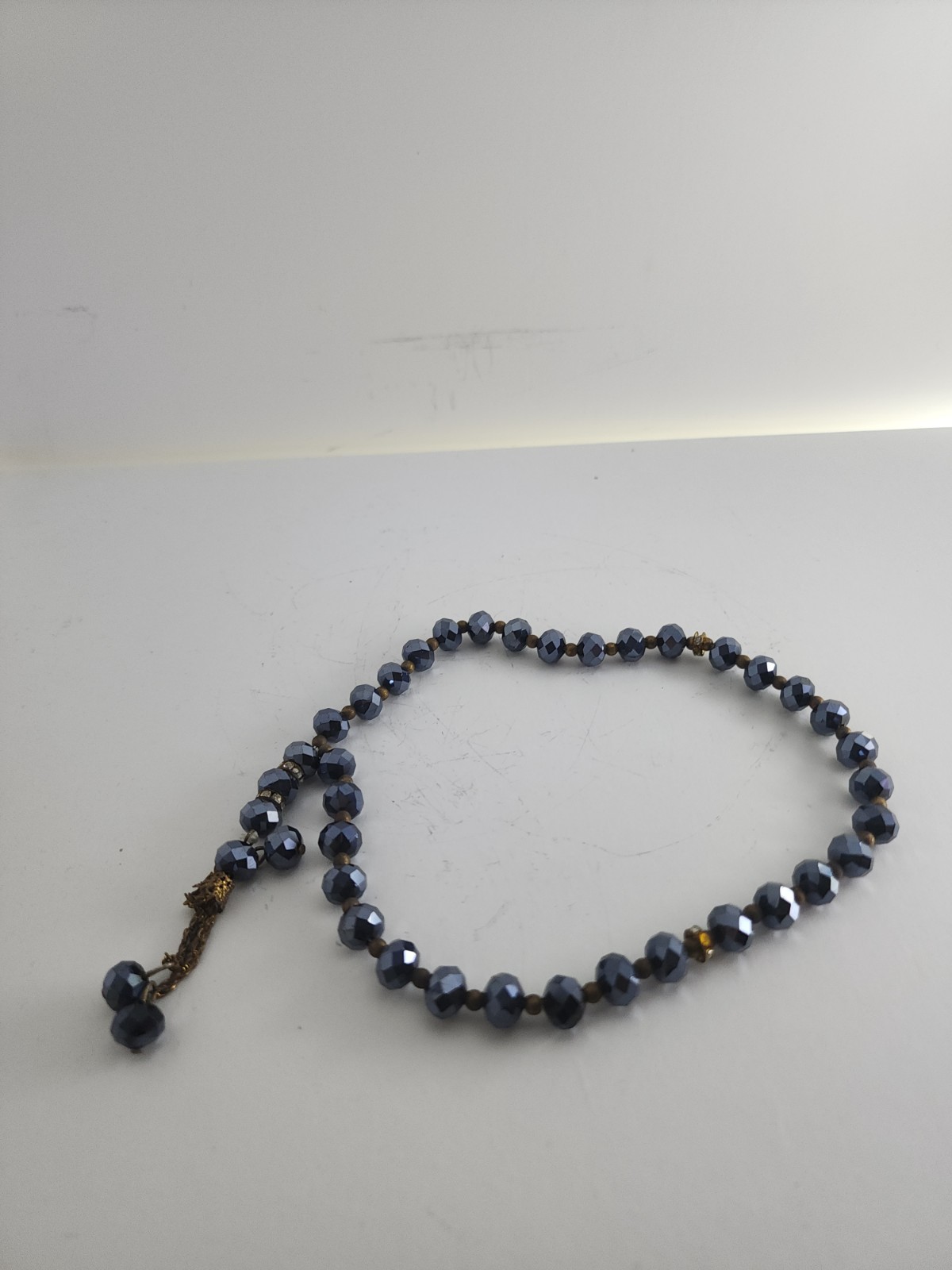 Metallic Blue Gray Beads Necklace Meditation Worry Beads Smooth Ornament Gift