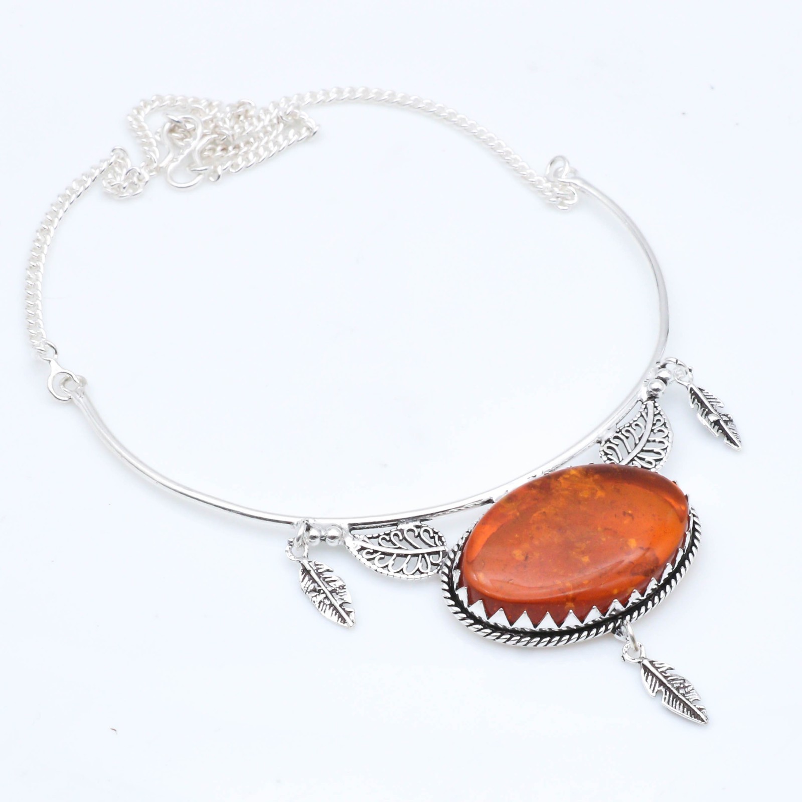 Baltic Amber Gemstone .925 Sterling Silver Handmade Jewelry Necklace 18-20″