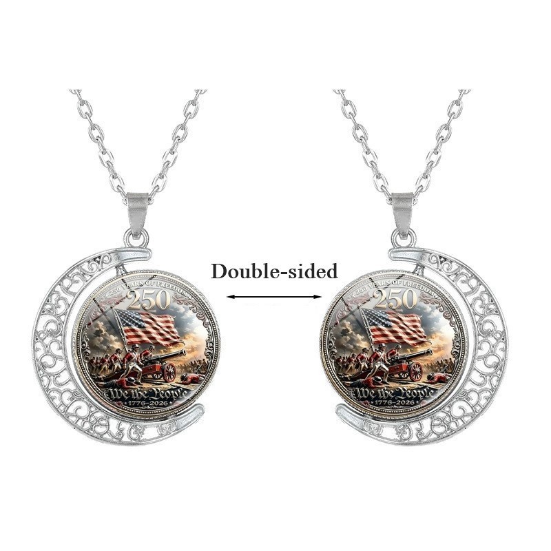 American 250th Anniversary Double-Sided Rotating Moon Alloy Necklace