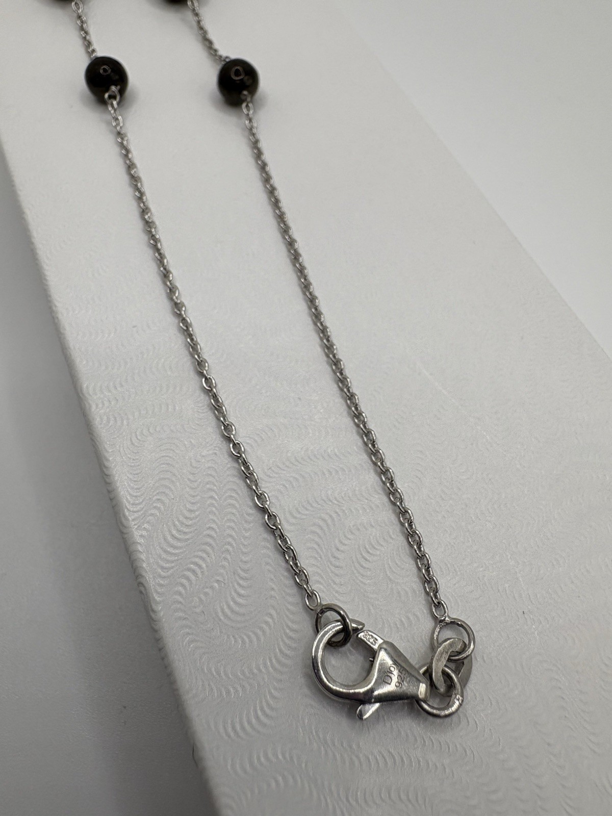 Elite Shungite Station Necklace 20” Sterling Silver Rhodium Finish Black Beads