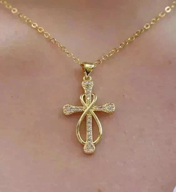 1.50Ct Round Cut Simulated Diamond Wedding Cross Pendant 14K Yellow Gold Plated