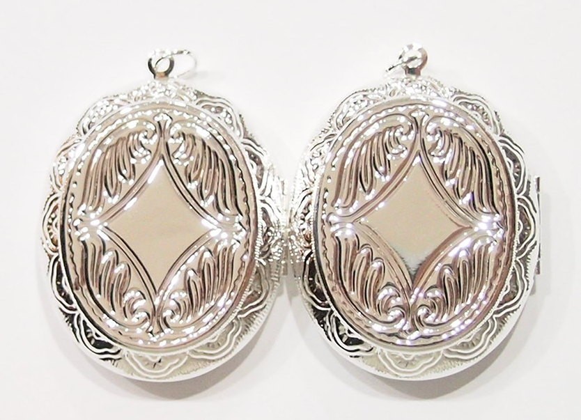 2 of 36x28mm Silver Victorian Style Etched Locket Pendant Settings 54x39mm