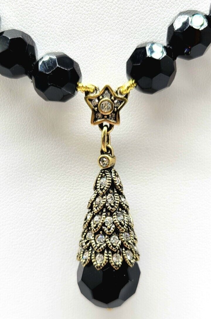 Heidi Daus Vintage Black Swarovski Crystal Christmas Tree Statement Necklace