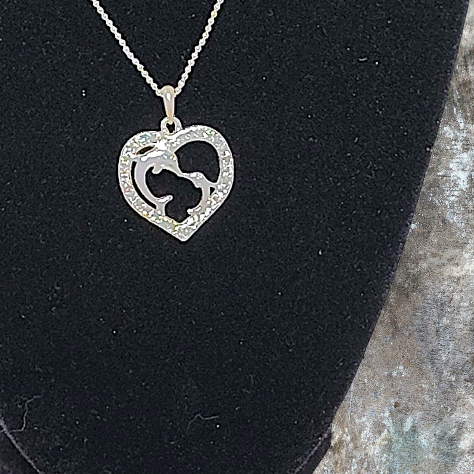Dolphins Heart Pendant Necklace 16”-19” Silver Toned By Adult Jewels