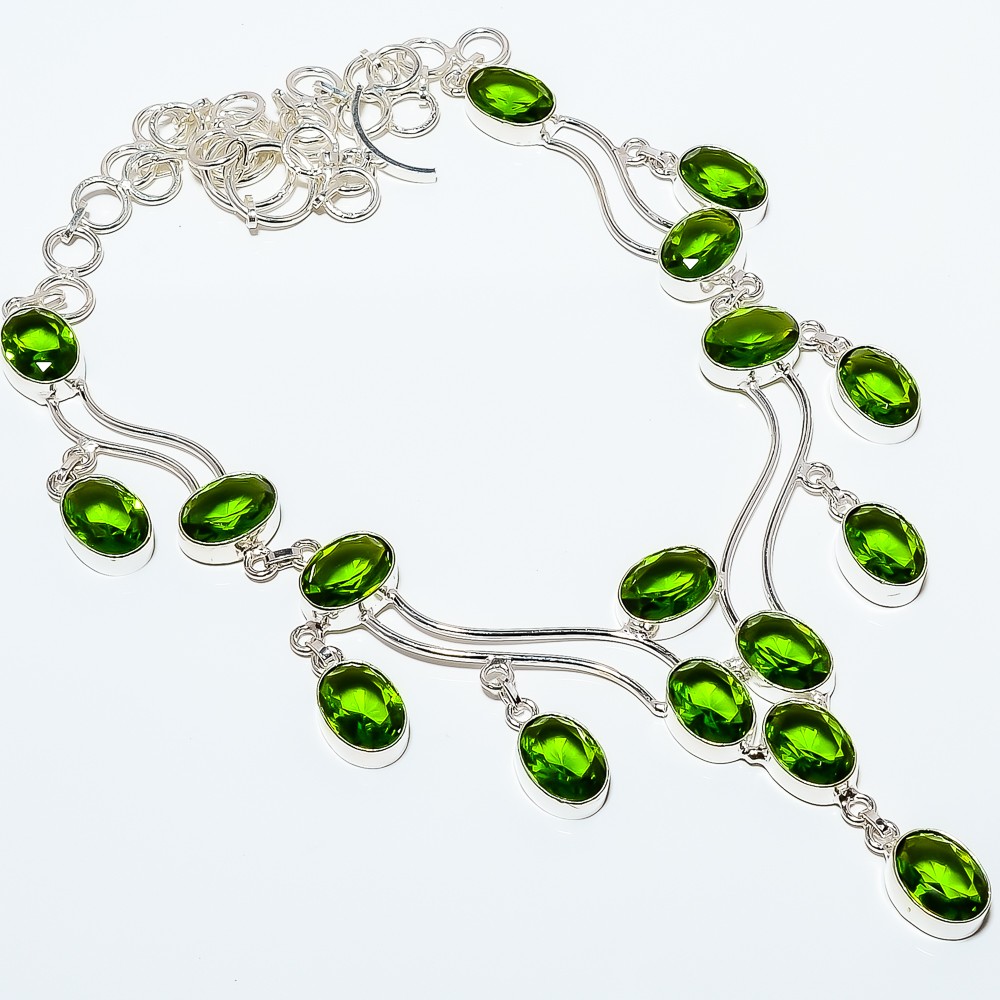 Emerald Quartz (Simulated) 925 Silver Plated Jewelry Necklace 17.99″ T524-384
