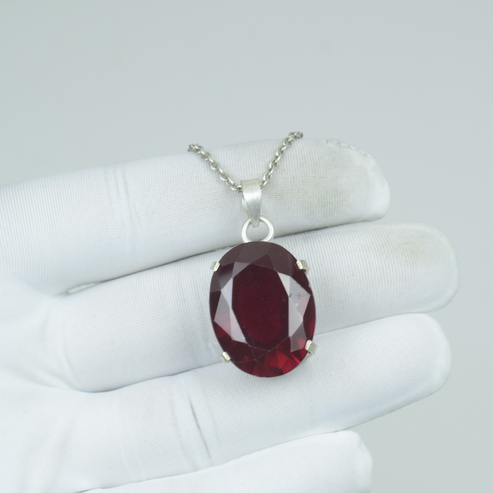 Beauty Large Red Ruby Gift For Her Pendant, Crystal Red 925 Solid Sterling Gems,