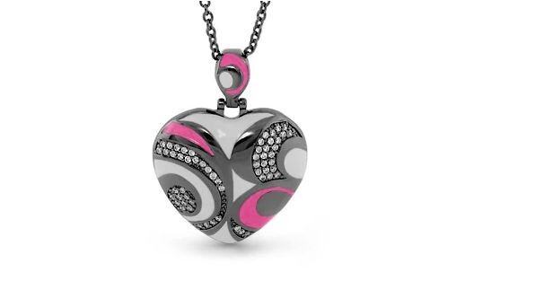 LAUREN G ADAMS MODERN ART HEART PENDANT PINK 1 PC ABSTRACT ENAMEL